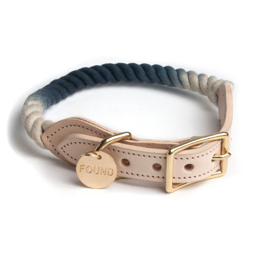 Ombre Rope and Leather Dog Collar, Black Fetch Main
